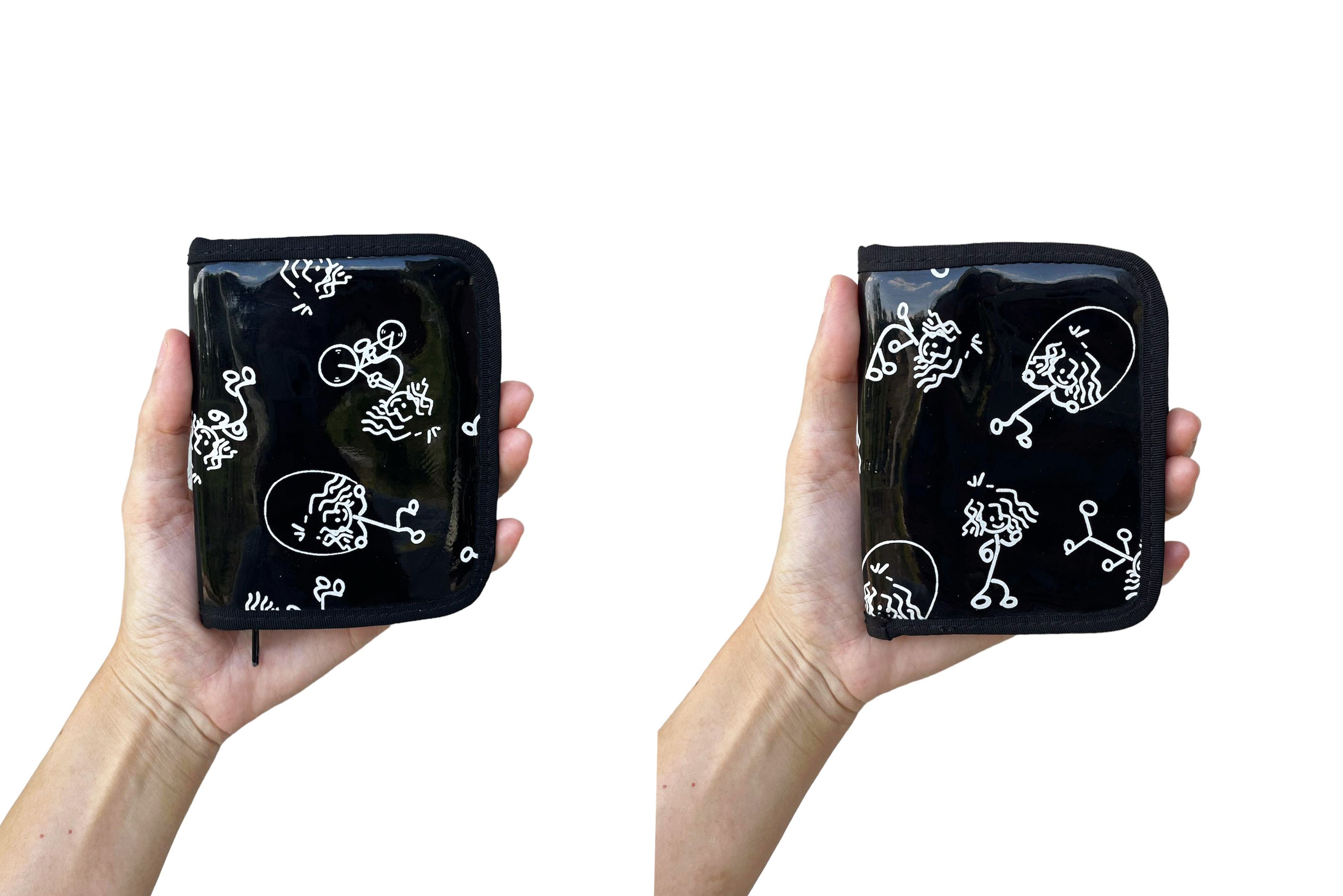 Vintage Shiny Doodle Art PVC zip up wallet, cartoon wallet Size ONE SIZE - 2 Thumbnail