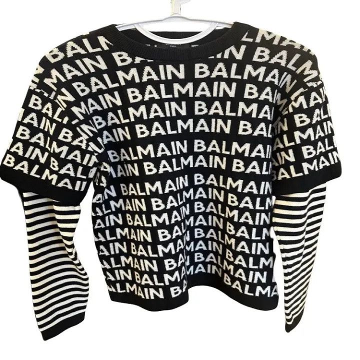Balmain Balmain Color Block Logo Print Long Sleeve Sweater 0079 Size US L / EU 52-54 / 3 - 1 Thumbnail