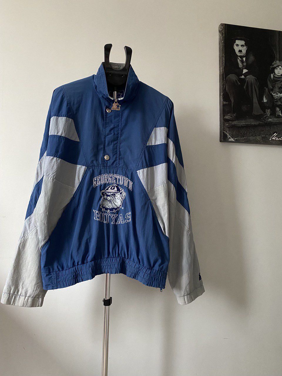 image of 90's Starter Georgetown Hoyas NCAA Jacket in Blue Silver, Men's (Size Large)