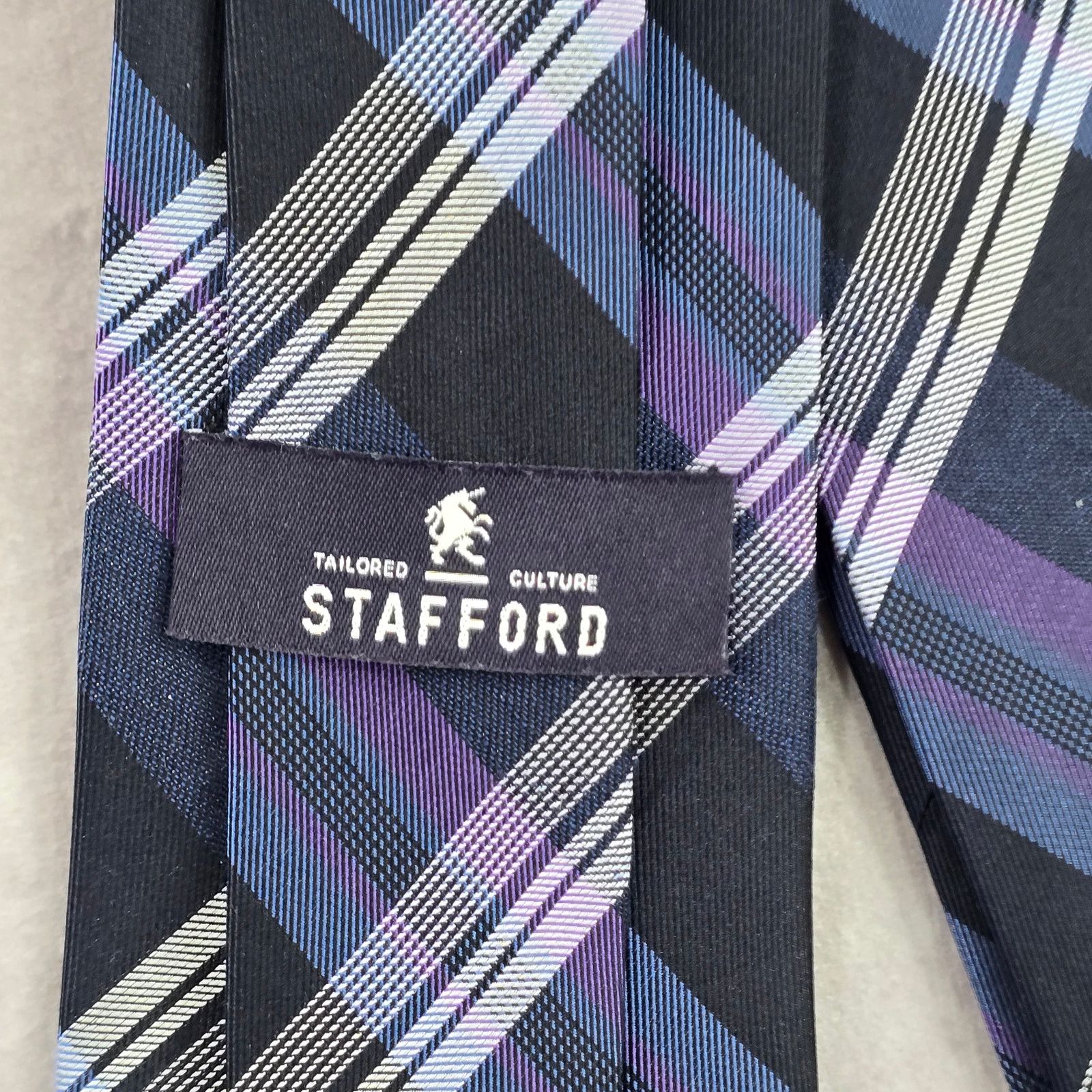 Stafford Stafford Blue Purple Plaid Tartan Silk Linen Neck Tie Men's Size 32 - 5 Thumbnail