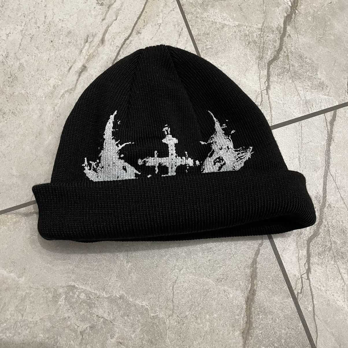Other Beanie Hat y2k cross and bat pattern alt grunge gorp core Size ONE SIZE - 3 Thumbnail