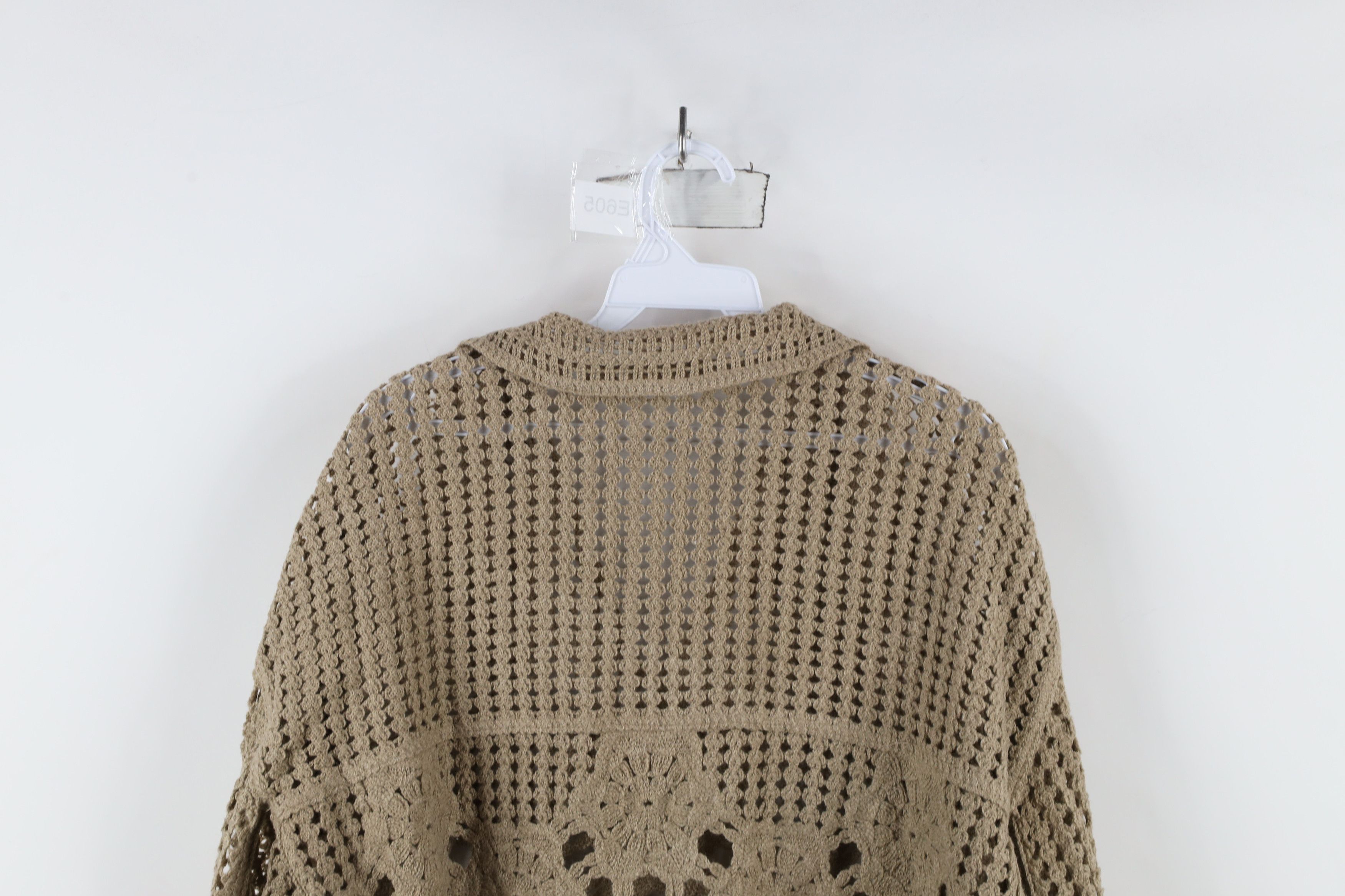 Vintage Soft Surroundings Chic Flower Crochet Collared Sweater Brown Size L / US 10 / IT 46 - 7 Thumbnail