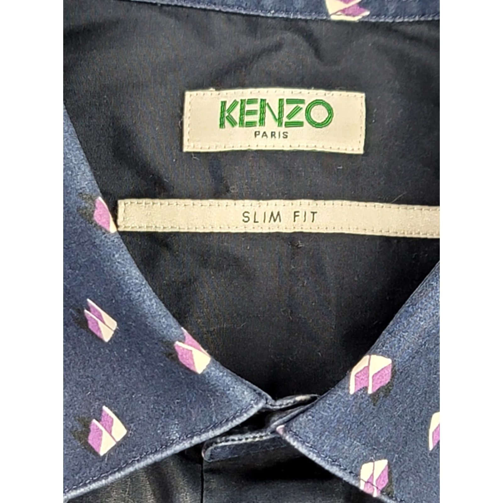 Kenzo KENZO Paris Blue Button-Up Geometric Long Sleeve Mens Shirt 39 Slim Fit Size US L / EU 52-54 / 3 - 7 Thumbnail