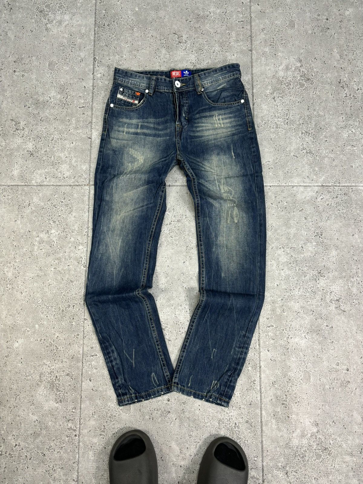 Adidas × Diesel × Vintage RARE Faded Distressed Diesel Adidas Denim Wideleg Pants Size US 32 / EU 48 - 1 Thumbnail