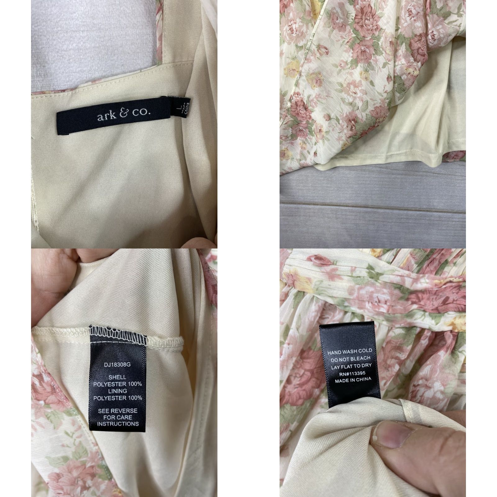 CO Ark & Co. Anthropologie Dress Women L Cream Floral Rose Pintuck Sleeveless Halter Dress Size L / US 10 / IT 46 - 8 Thumbnail