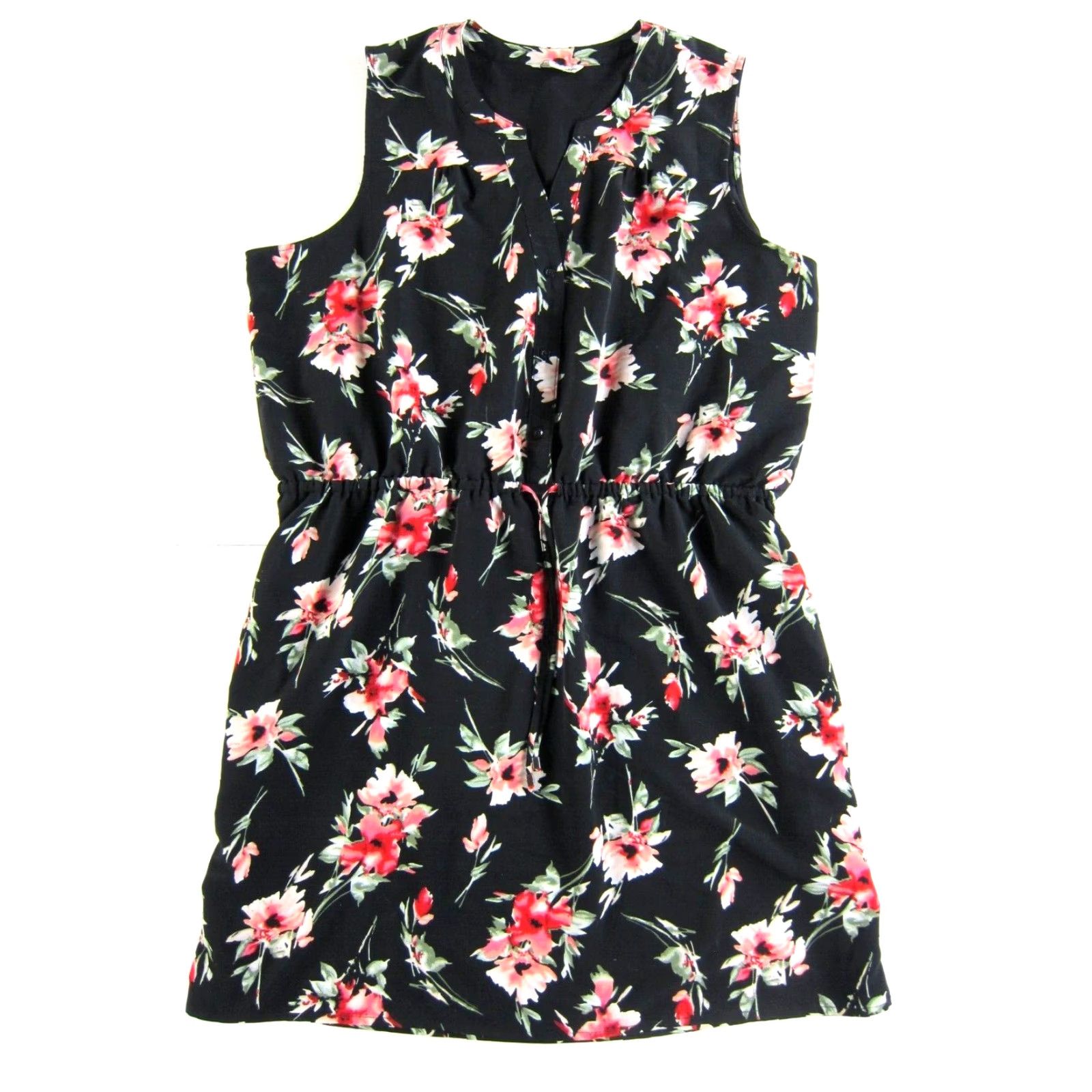 Vintage Catherine Malandrino Black Pink Green Floral Pocket Sleeveless Tank Dress 2XL Size XXL / US 16-18 / IT 52-54 - 2 Thumbnail