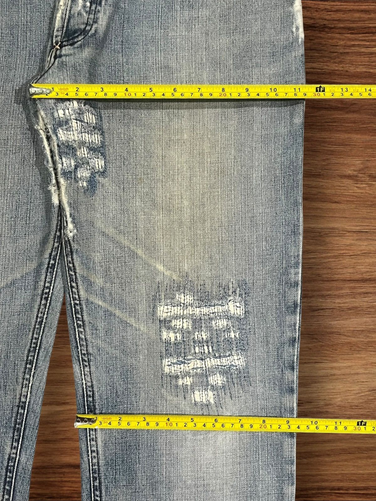 Dolce & Gabbana Y2K Dolce & Gabbana Distressed Sashiko Style Faded Blue Jean Size US 35 - 19 Thumbnail