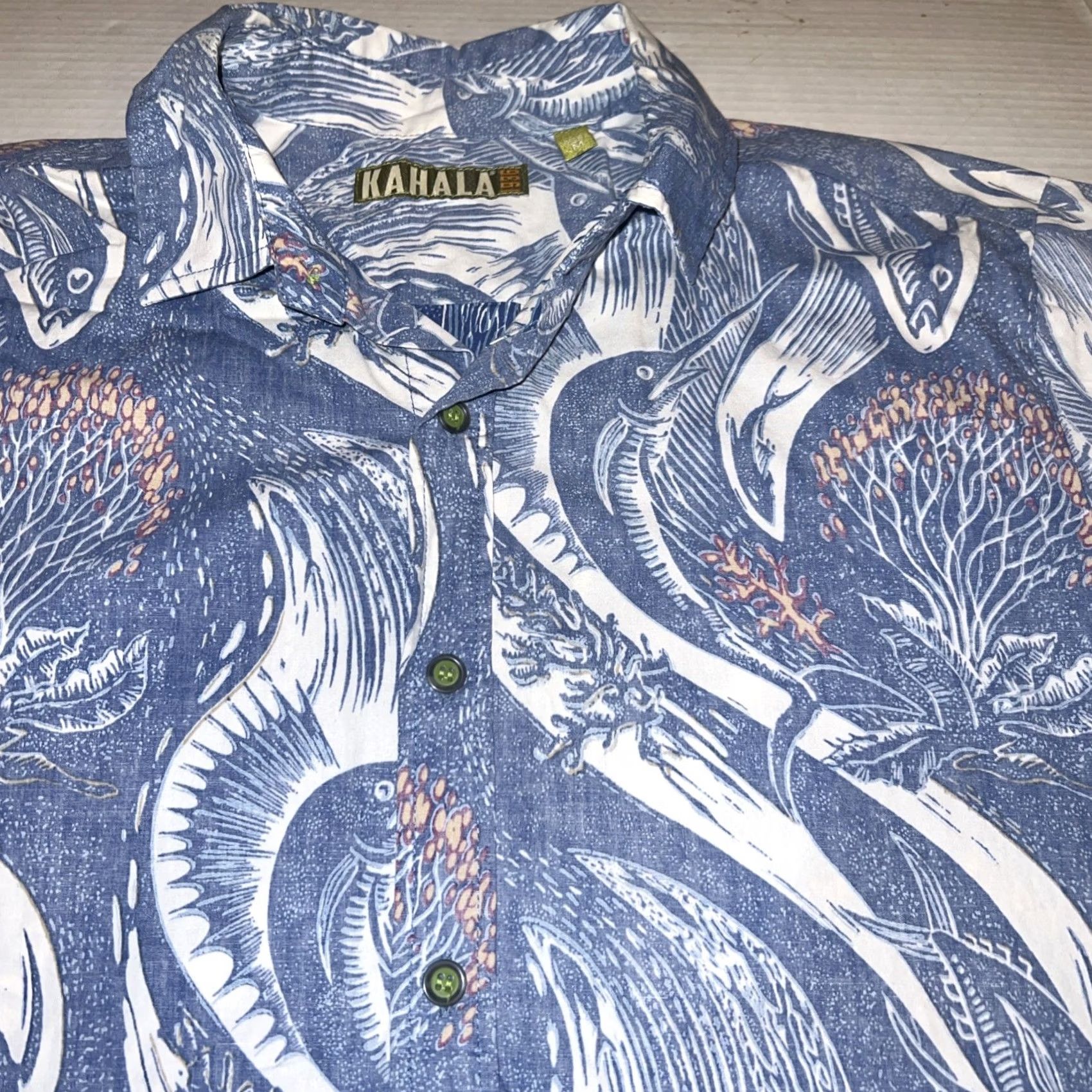 ALOHAS KAHALA HAWAIIAN ALOHA Blooming Trees Fish Pattern Pocket SHIRT Adult Medium New Size US M / EU 48-50 / 2 - 2 Thumbnail