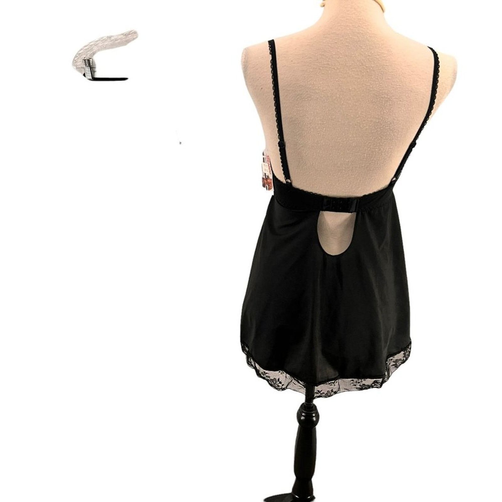 Vintage Black Semi Sheer Negligee String Thong Panty Set One Size Size ONE SIZE - 5 Thumbnail