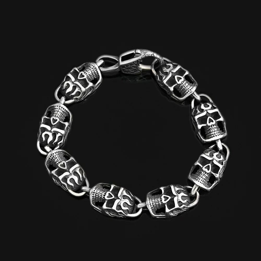 Jewelry Hip Hop Skeleton Skull Stainless Steel Bracelet Size ONE SIZE - 2 Thumbnail