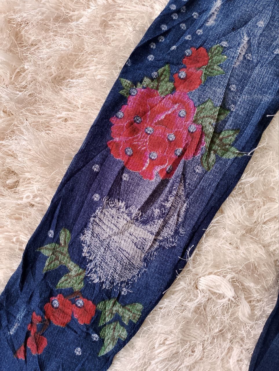 If Six Was Nine FLORAL Distressed Sketch Denim Legging Size 26" / US 2 / IT 38 - 10 Thumbnail