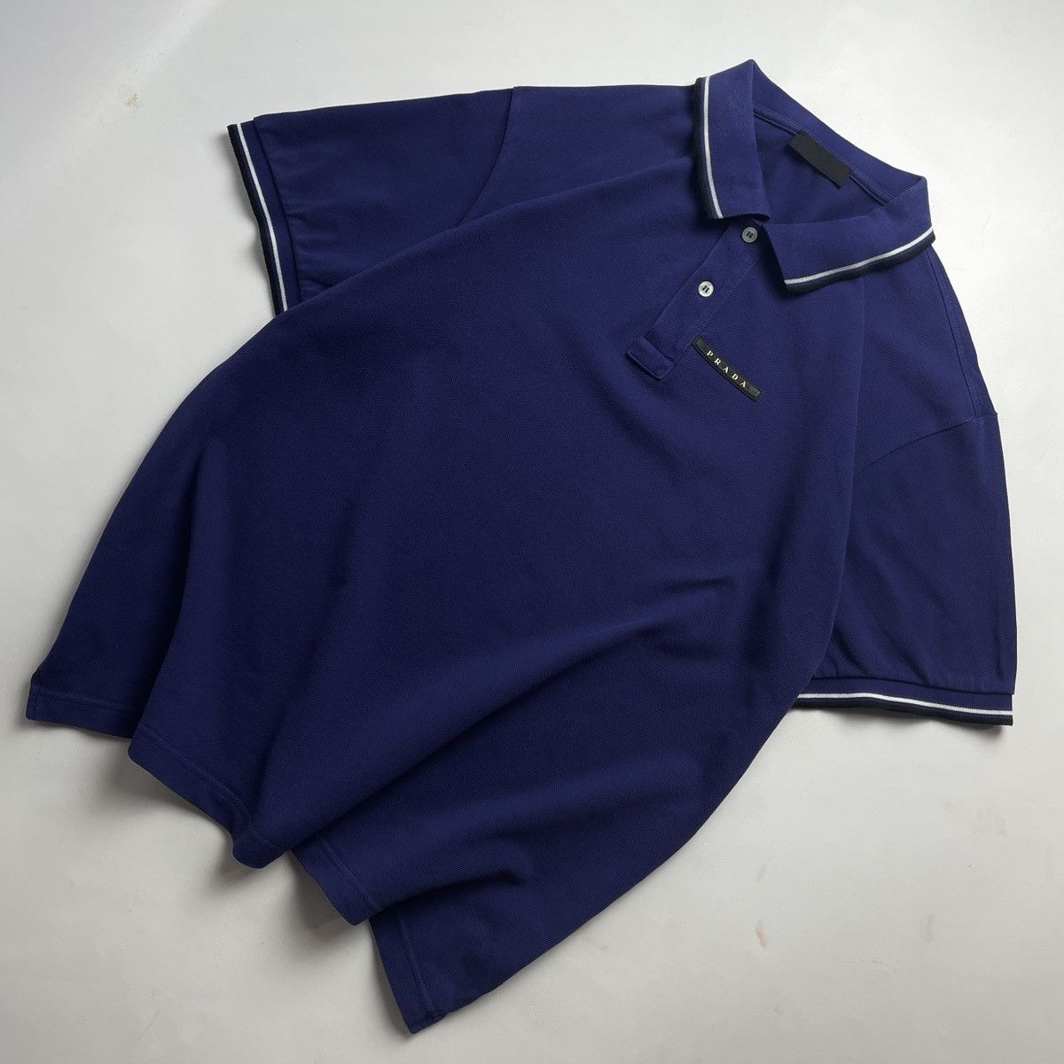 image of Designer Prada Milano Black Tab Polo T-Shirt Large in Navy, Men's