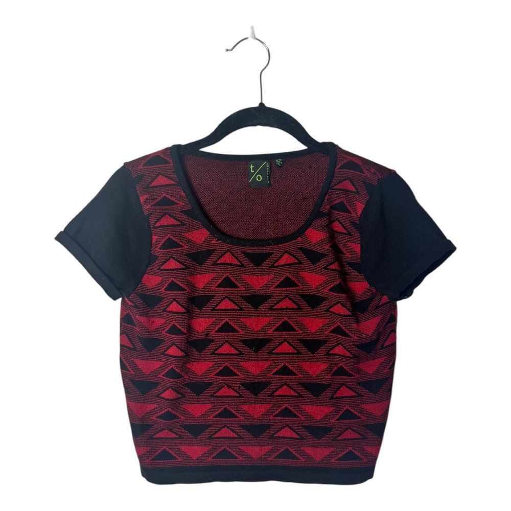 Other t/o Sweaters Red & Black Geometric Knit Top | Size M Size M / US 6-8 / IT 42-44 - 2 Thumbnail