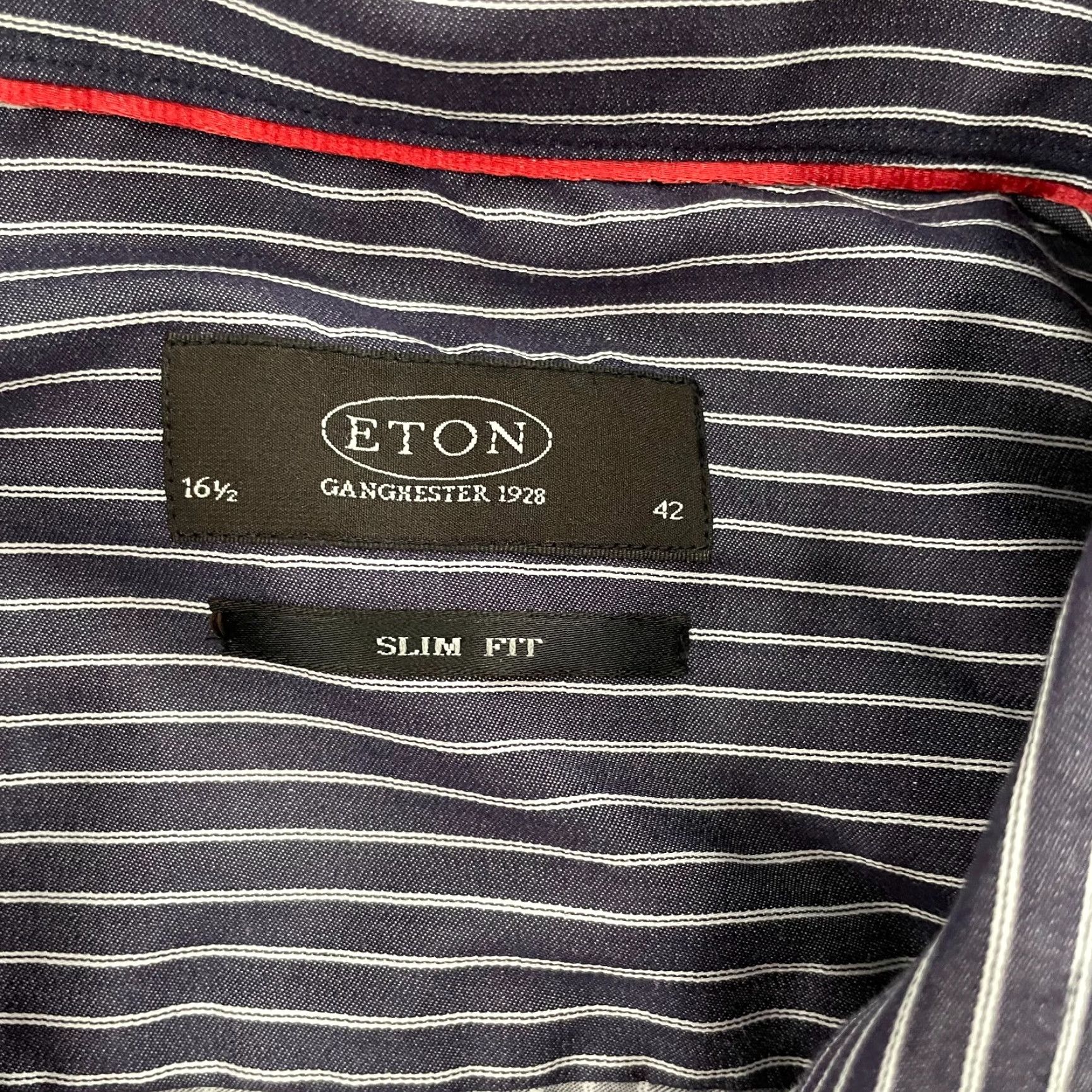 Eton Vintage Eton Dress Shirt Men’s Long Sleeve Purple Stripe Slim Fit 16.5/42 Business Casual Size 42R - 5 Thumbnail