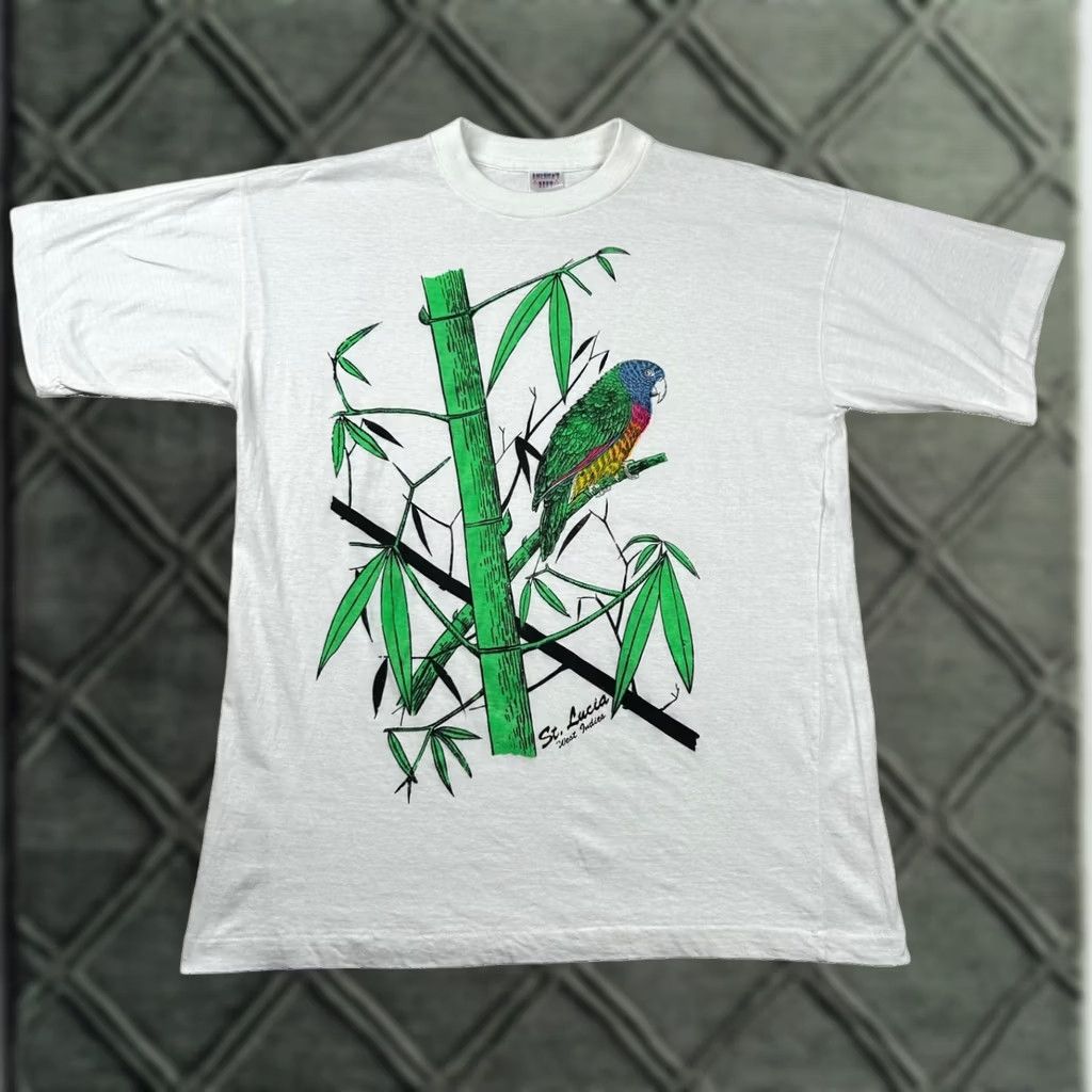 Vintage VINTAGE St. Lucia Shirt Mens XL West Indies Tropical Parrot Parakeet Jungle 90s America’s Best White T-Shirt Mens XL Tropical 90s Size US XL / EU 56 / 4 - 1 Thumbnail