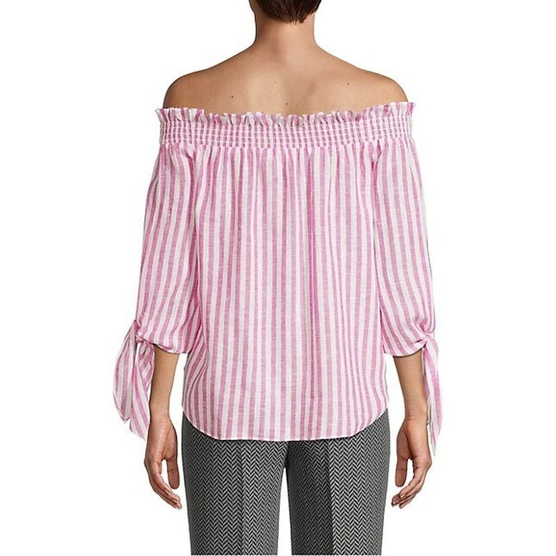 Michael Kors Michael Kors Women Linen Off-the-Shoulder Blouse Top Size XS Size XS / US 0-2 / IT 36-38 - 4 Thumbnail