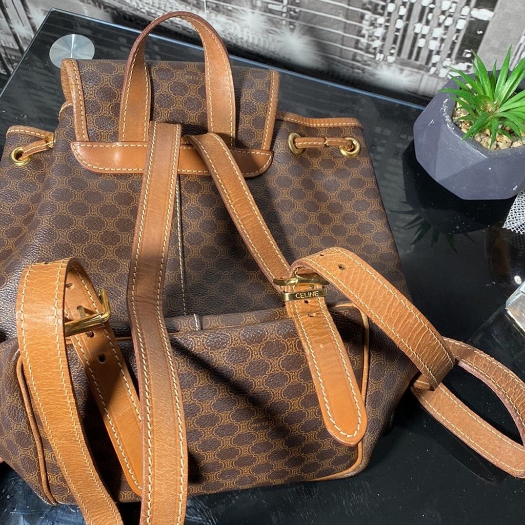 Celine Authentic CELINE Macadam Blason Drawstring Leather Backpack Size ONE SIZE - 13 Thumbnail