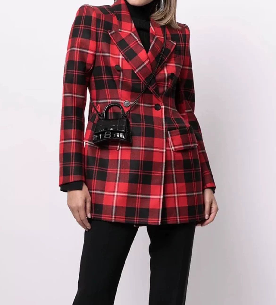 Balenciaga Balenciaga Red Black Check Wool Blazer Size XS / US 0-2 / IT 36-38 - 1 Thumbnail