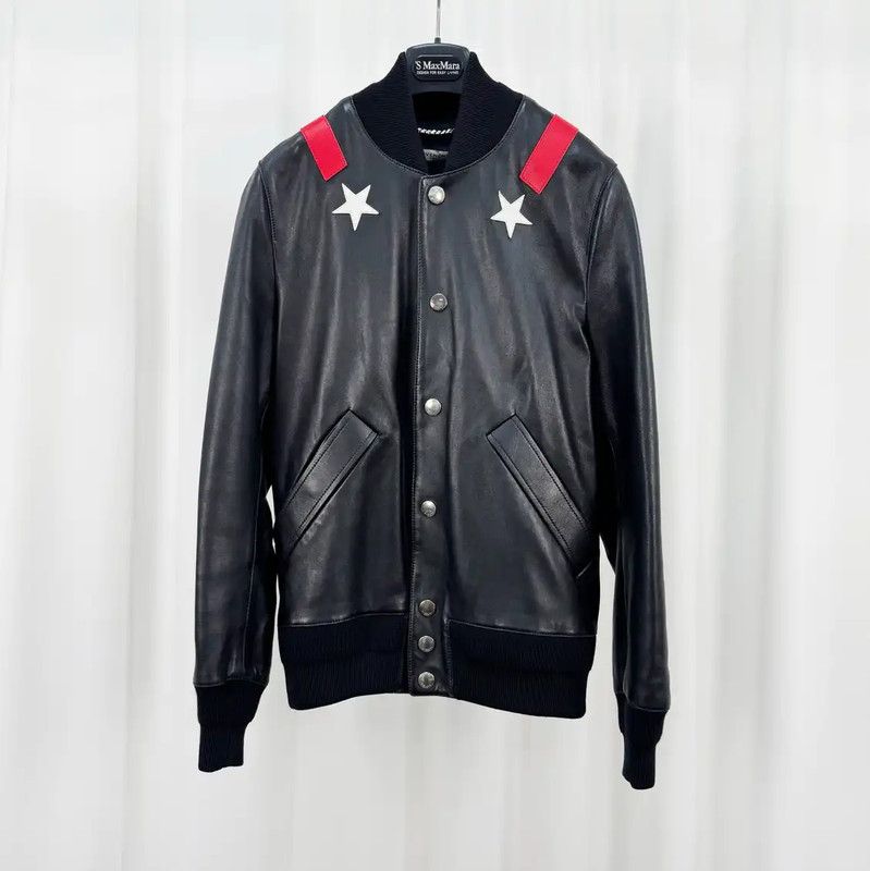 Givenchy Givenchy Black Leather Logo Bomber Jacket 0089 Size US XS / EU 42 / 0 - 1 Thumbnail