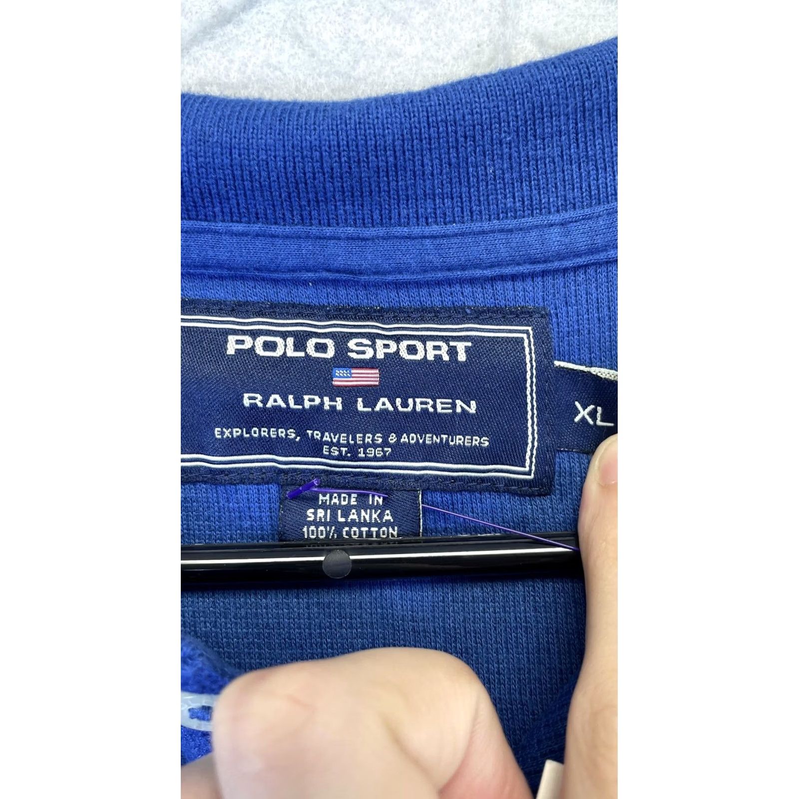 Polo Ralph Lauren Polo Sport Ralph Lauren Polo Shirt Mens XL Blue Red Trim Embroidered Flag Knit Size US XL / EU 56 / 4 - 4 Thumbnail