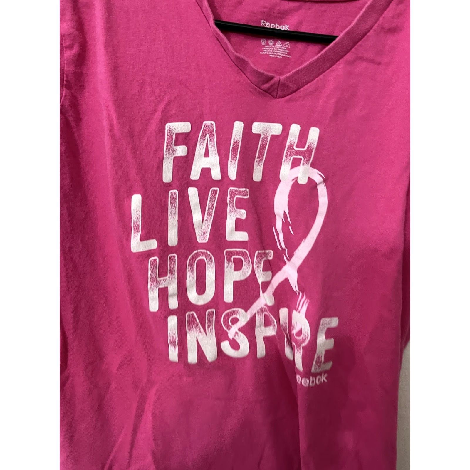 Reebok REEBOK Ladies Breast Cancer Faith Hope Live Inspire V-Neck T-Shirt Pink Large Size L / US 10 / IT 46 - 2 Thumbnail