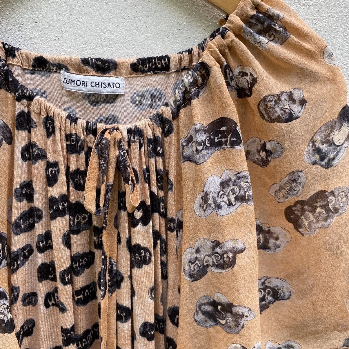 Tsumori Chisato Tsumori Chisato Beige Printed Dress Puff Sleeves Tie Neck Size XS / US 0-2 / IT 36-38 - 12 Thumbnail