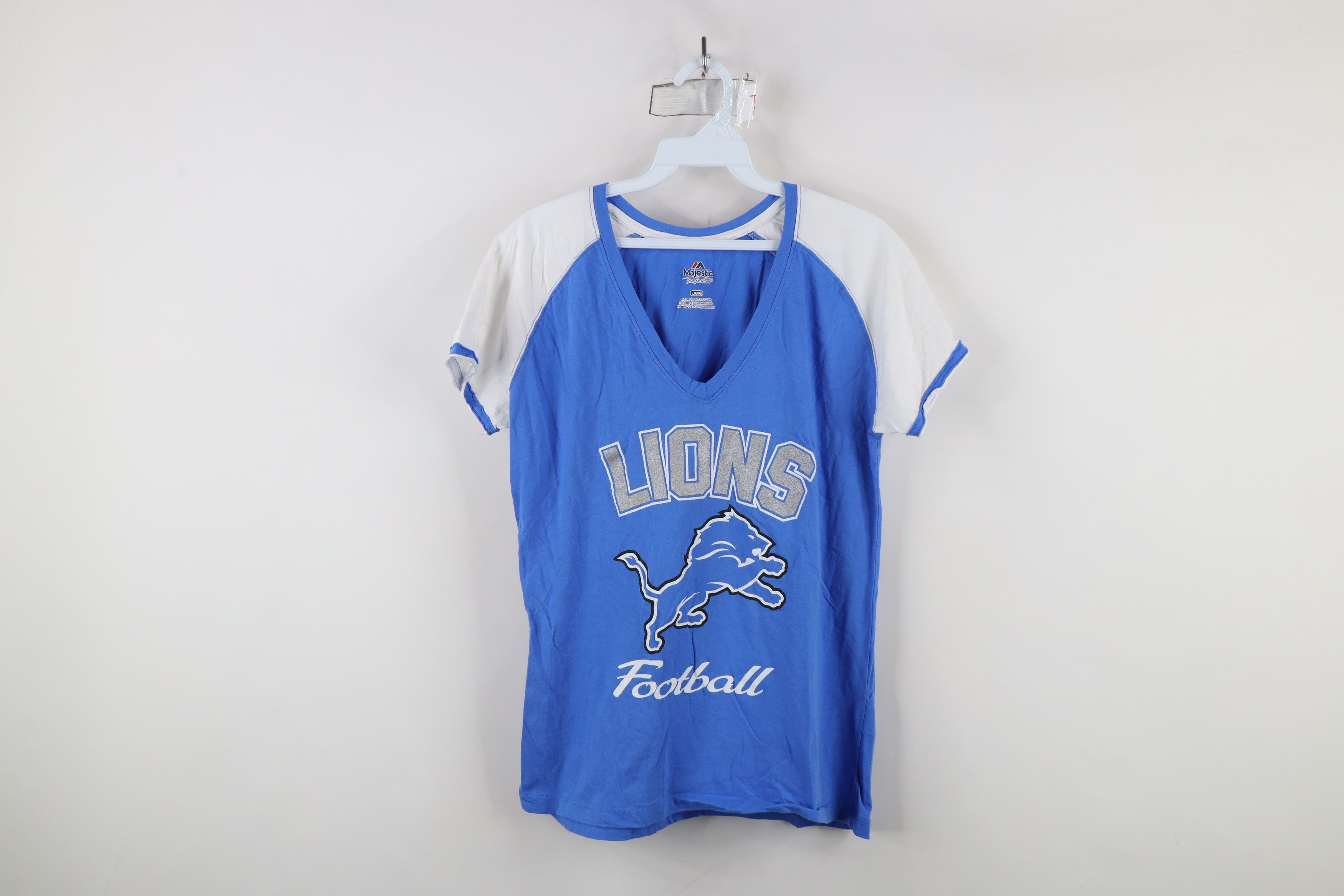 Majestic × Vintage Vintage Y2K Majestic Detroit Lions Football T-Shirt Blue Size L / US 10 / IT 46 - 1 Thumbnail