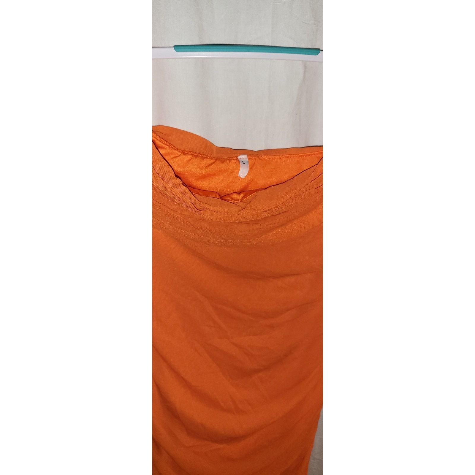 Other Women’s Orange Off Shoulder Pleated Bodycon Dress Size Large Size L / US 10 / IT 46 - 2 Thumbnail