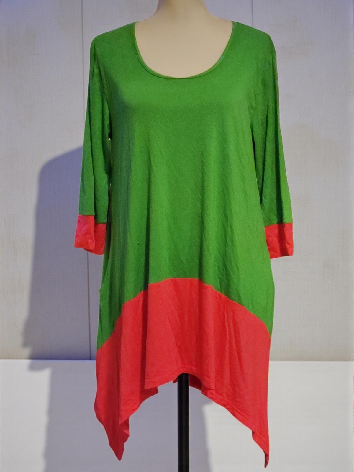 Aria Handmade Green and Coral Colorblock Tunic with 3/4 Sleeves Size M / US 6-8 / IT 42-44 - 2 Thumbnail