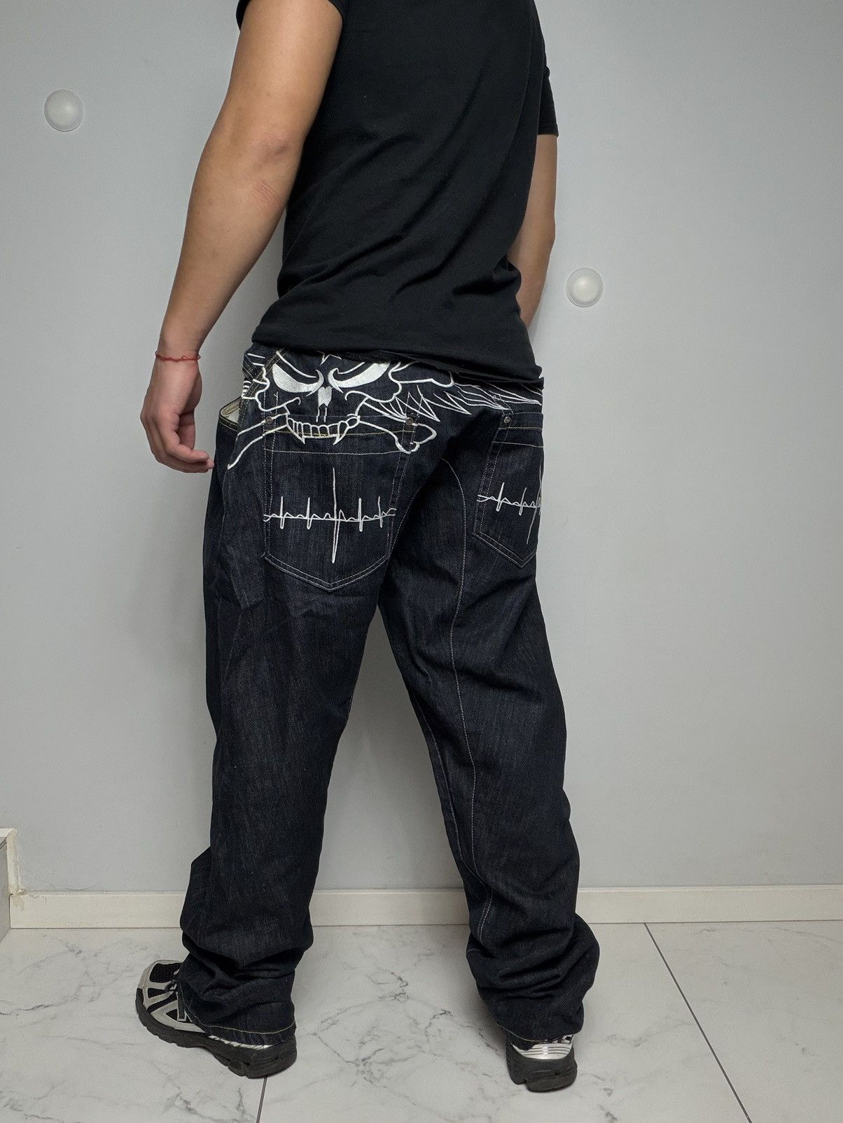 Vintage Wax Action Jeans La Famiglia Hammer PrintLogo Y2k Streetwear Size US 36 / EU 52 - 5 Thumbnail