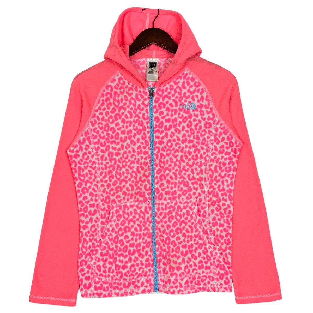 The North Face Pink Leopard Print Hoodie Fleece Jacket