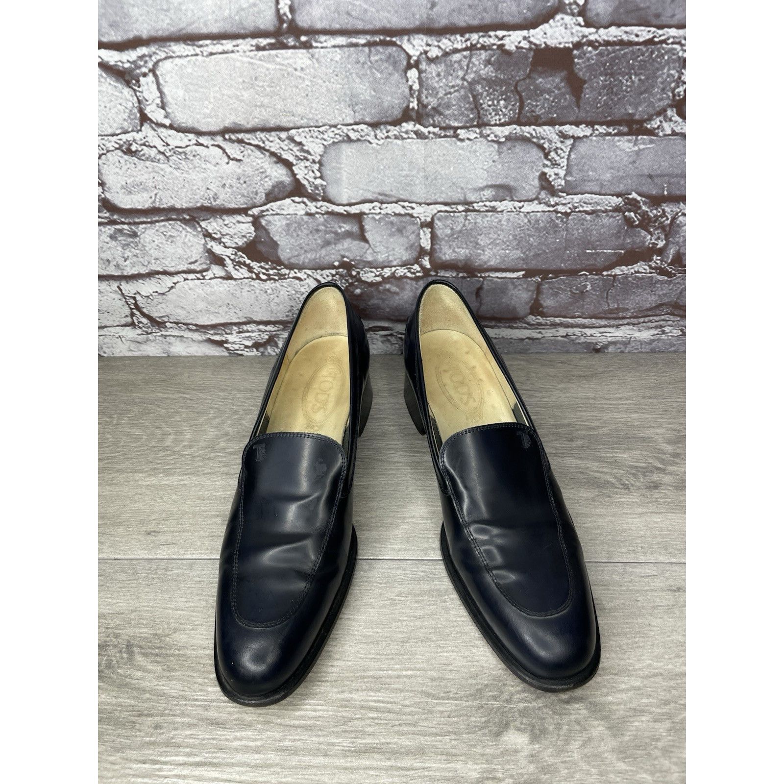 Tod's TOD'S Navy Blue Leather Heeled Slip On VTG Loafer Pumps Shoe Size US 7.5 / IT 37.5 - 10 Thumbnail