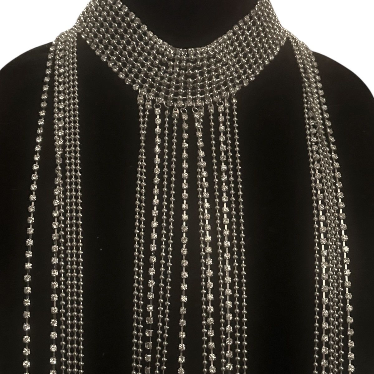 Other Silver tone rhinestone choker shoulder/body chain necklace Size ONE SIZE - 2 Thumbnail
