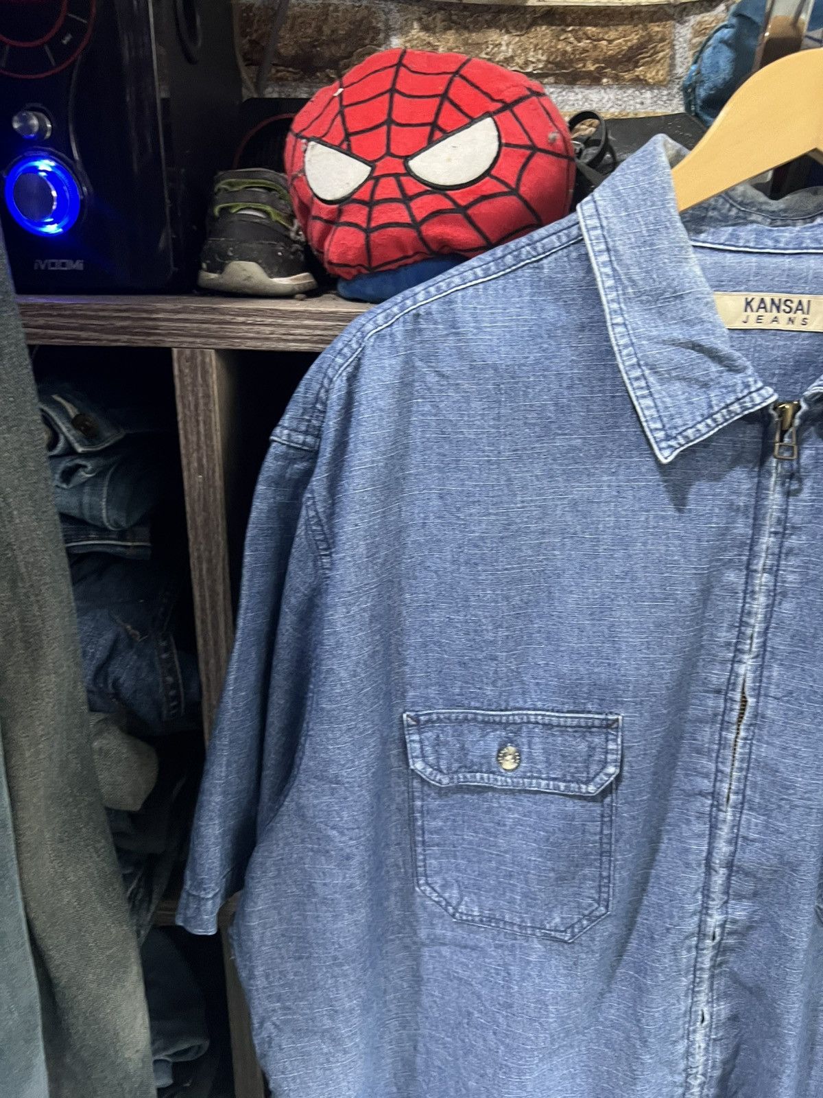 Kansai Yamamoto 🔥Kansai Jeans Zipper Short Sleeve Denim Shirt Size US XXL / EU 58 / 5 - 4 Thumbnail