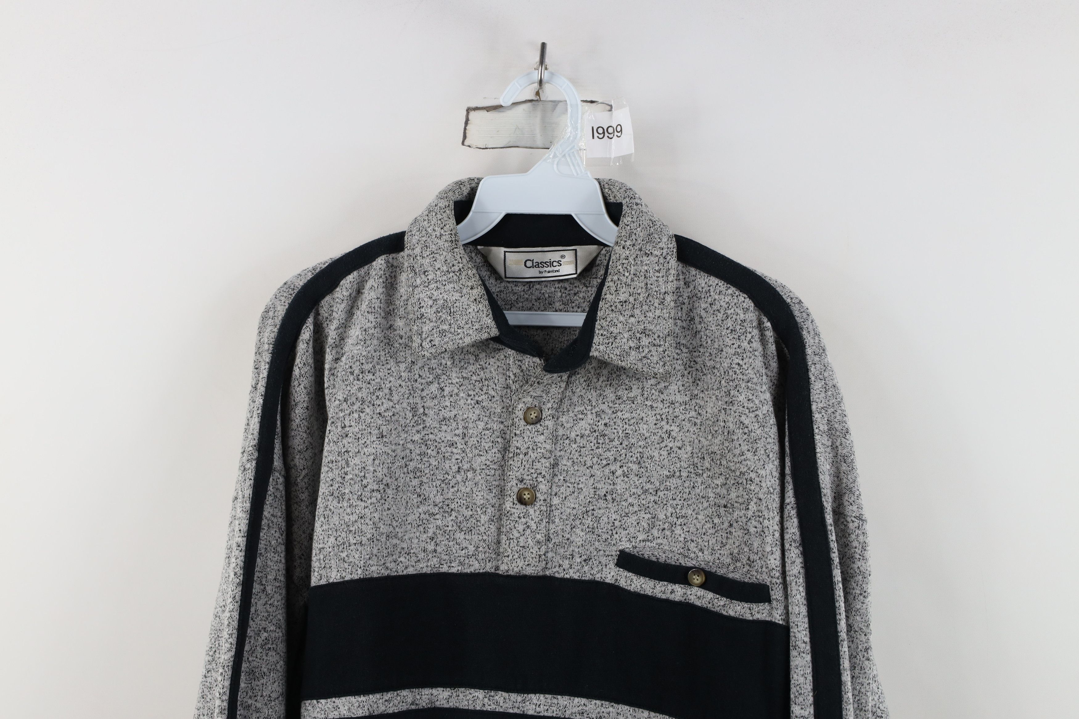 Vintage Vintage 90s Streetwear Striped Collared Sweatshirt Gray Size US L / EU 52-54 / 3 - 2 Thumbnail