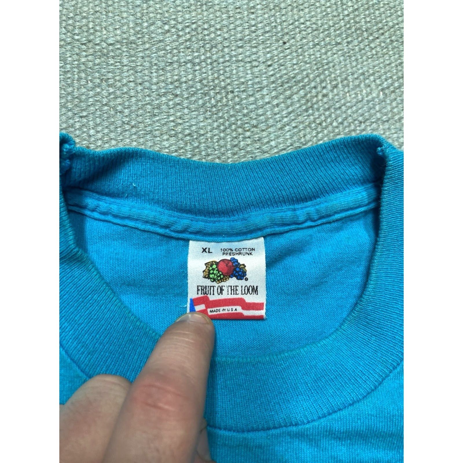 Fruit Of The Loom VINTAGE 90s Fruit of the Loom T-Shirt Men XL Cotton Teal Blue Single Stitch Size US XL / EU 56 / 4 - 3 Thumbnail