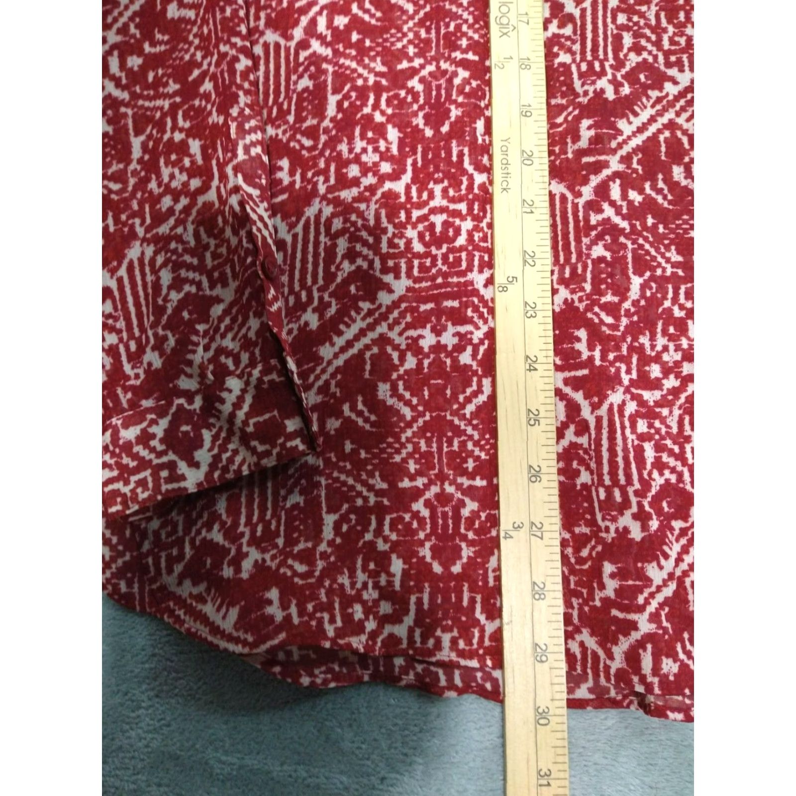 Lucky Brand Lucky Brand Shirt Womens Medium Red Henley Long Sleeve Semi Sheer Tunic Top Boho Size M / US 6-8 / IT 42-44 - 4 Thumbnail