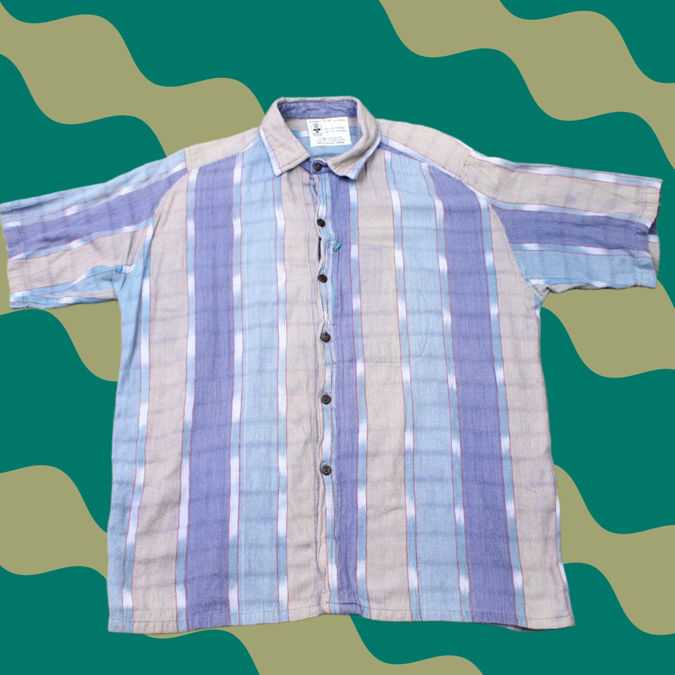 Vintage Freak n Chic Shirt Mens 2XL 2XL Blue/Purple/Beige 100% Woven Cotton Long Sleeve Striped Button-Up Casual Formal Workwear 90s Mens Size US XXL / EU 58 / 5 - 1 Thumbnail