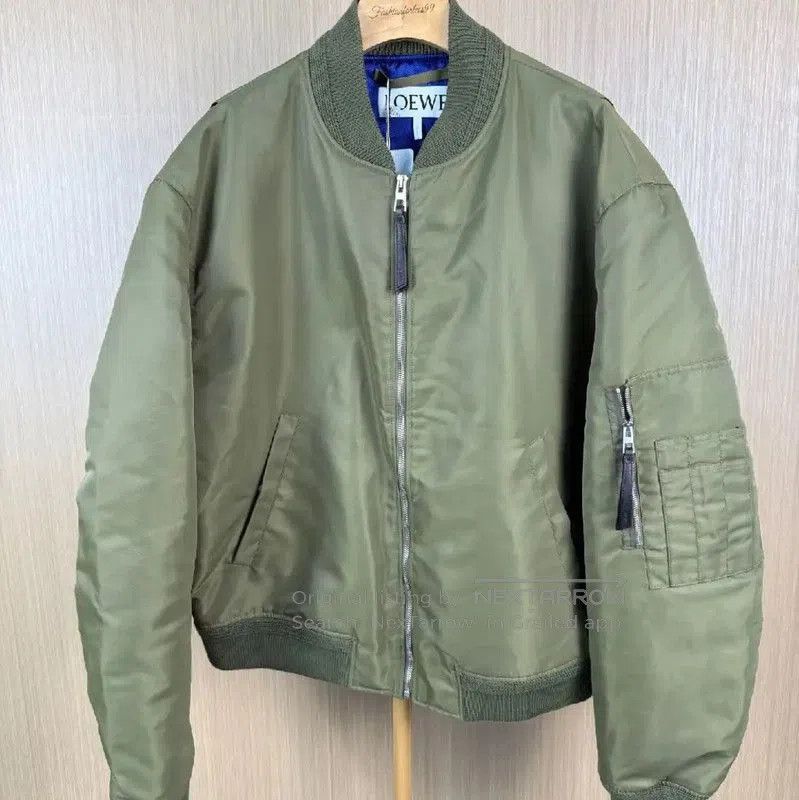 Loewe Military Green Nylon Bomber Jacket .