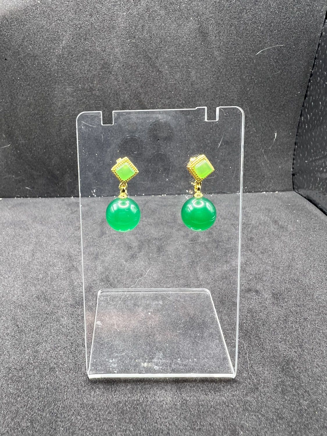 Jewelry Green Jade Gold Stud Earrings Size ONE SIZE - 3 Thumbnail
