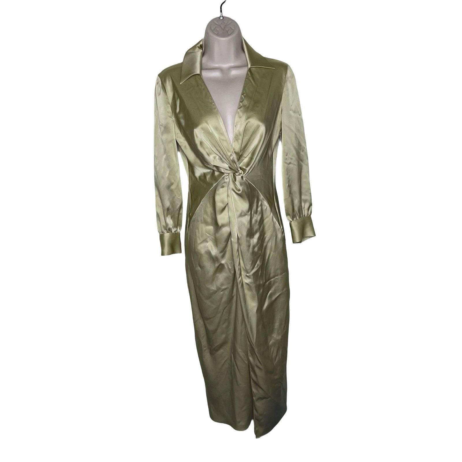Theory Theory Twist Front Satin Midi Dress in Lime Green sz 00 Size XXS / US 00 / IT 34 - 2 Thumbnail