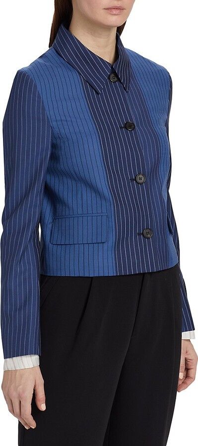 Marni o1f1d3z0525 Pinstriped Wool Cropped Jacket in Blue Size XL / US 12-14 / IT 48-50 - 4 Thumbnail