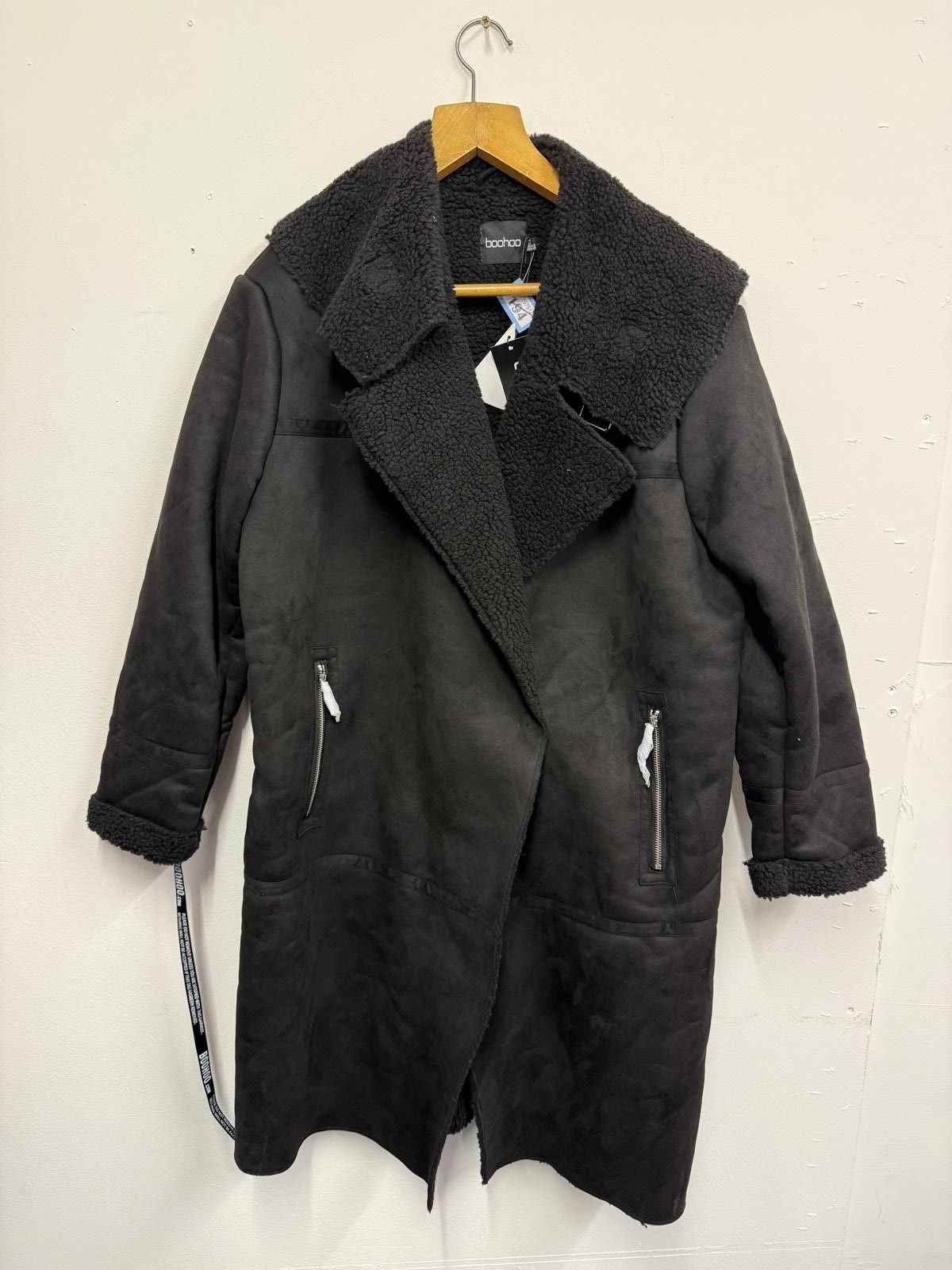 Boohoo Boohoo Women's Black Faux Shearling Long Coat Size L / US 10 / IT 46 - 1 Thumbnail