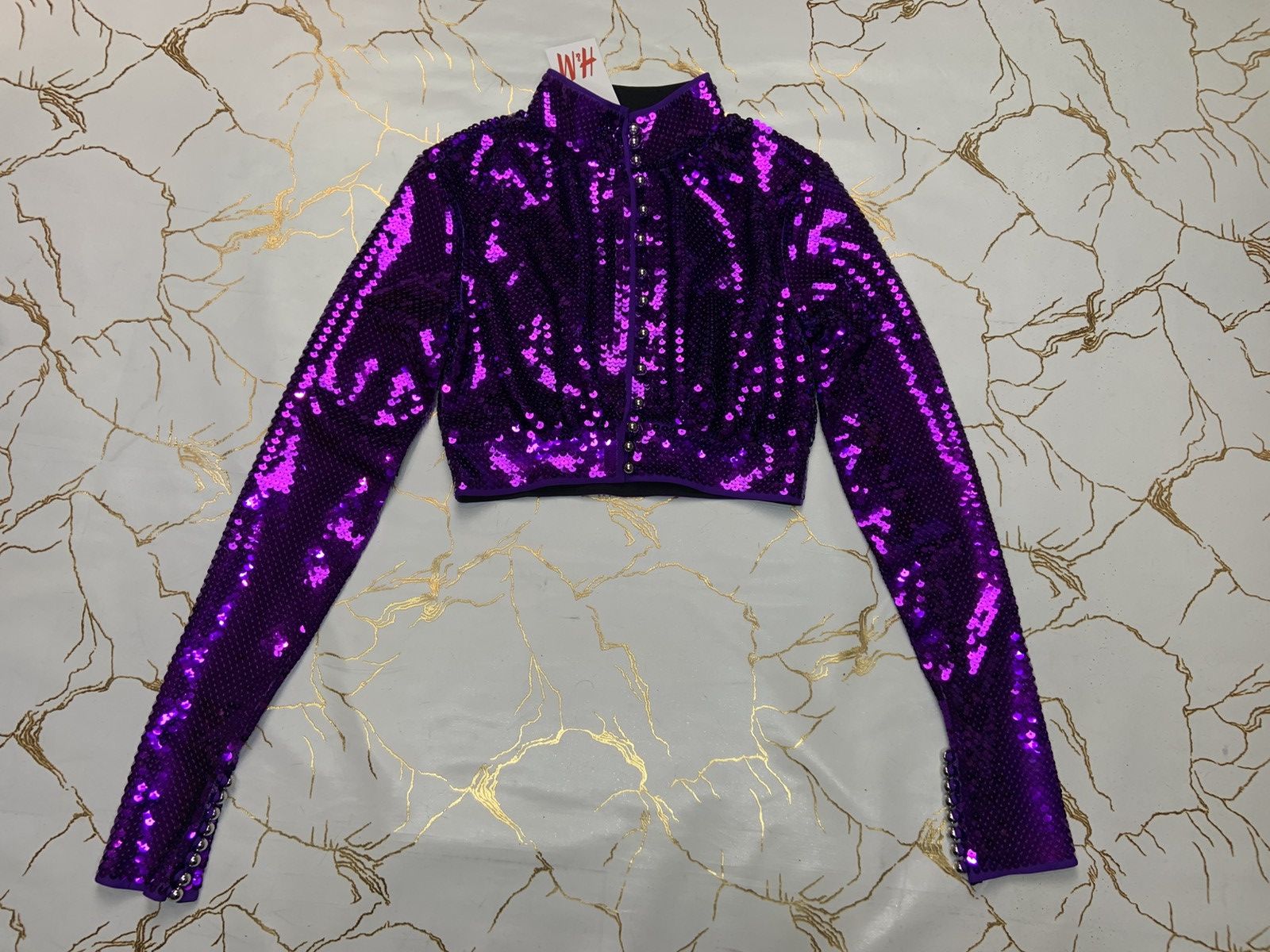 H&M × Paco Rabanne New RABANNE H&M WOMEN PURPLE SEQUINED CROPPED TOP SIZE XS Size XS / US 0-2 / IT 36-38 - 6 Thumbnail