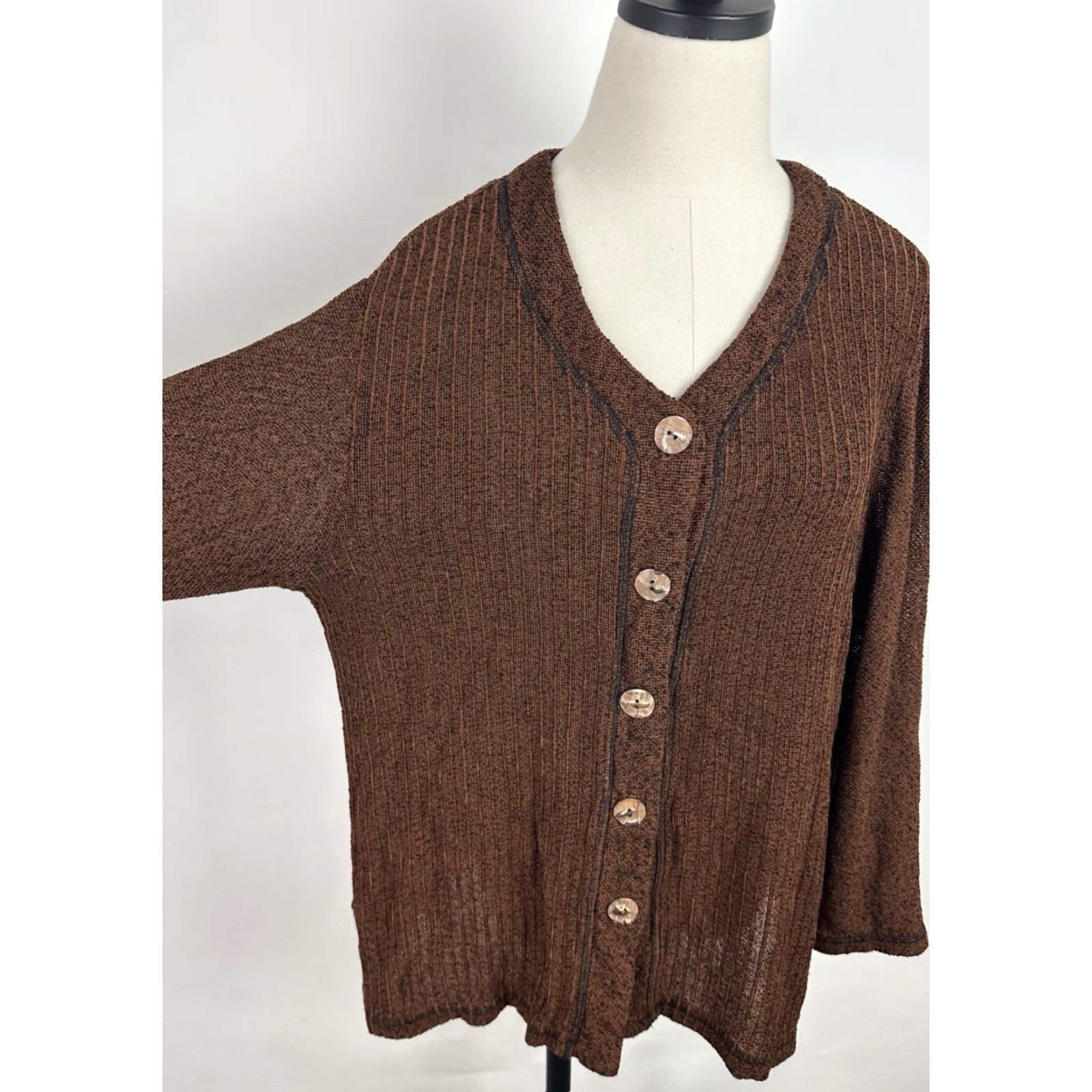 Vintage VINTAGE Cynthia Max Cardigan Womens L Brown Ochre Open Knit 90s Bohemian Size L / US 10 / IT 46 - 4 Thumbnail