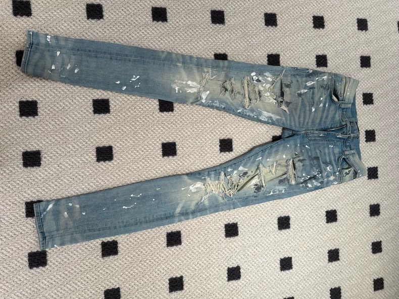 AMIRI 17ss Paint Splatter Blue Jeans- dmc