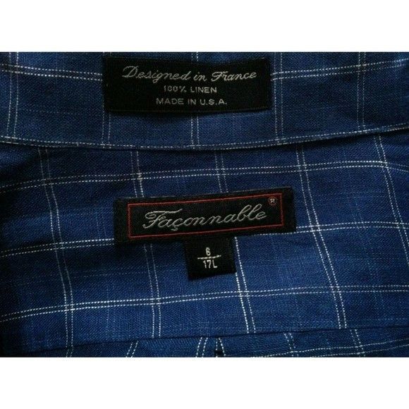 Faconnable FACONNABLE MENS BLUE 100%LINEN PLAID CASUAL SHIRT SIZE: 17 Size US XL / EU 56 / 4 - 4 Thumbnail
