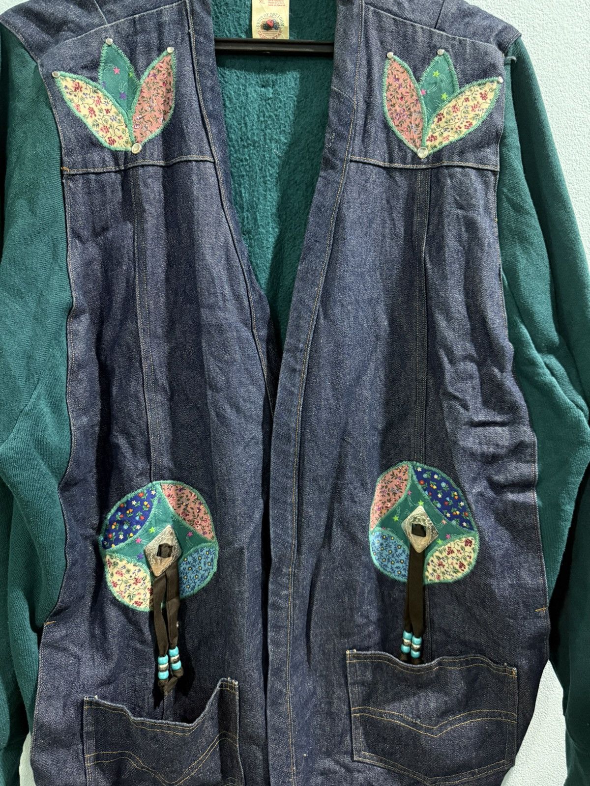 Fruit Of The Loom Casualwear Ladies Jacket Applique Patchwork Denim Size XL / US 12-14 / IT 48-50 - 3 Thumbnail