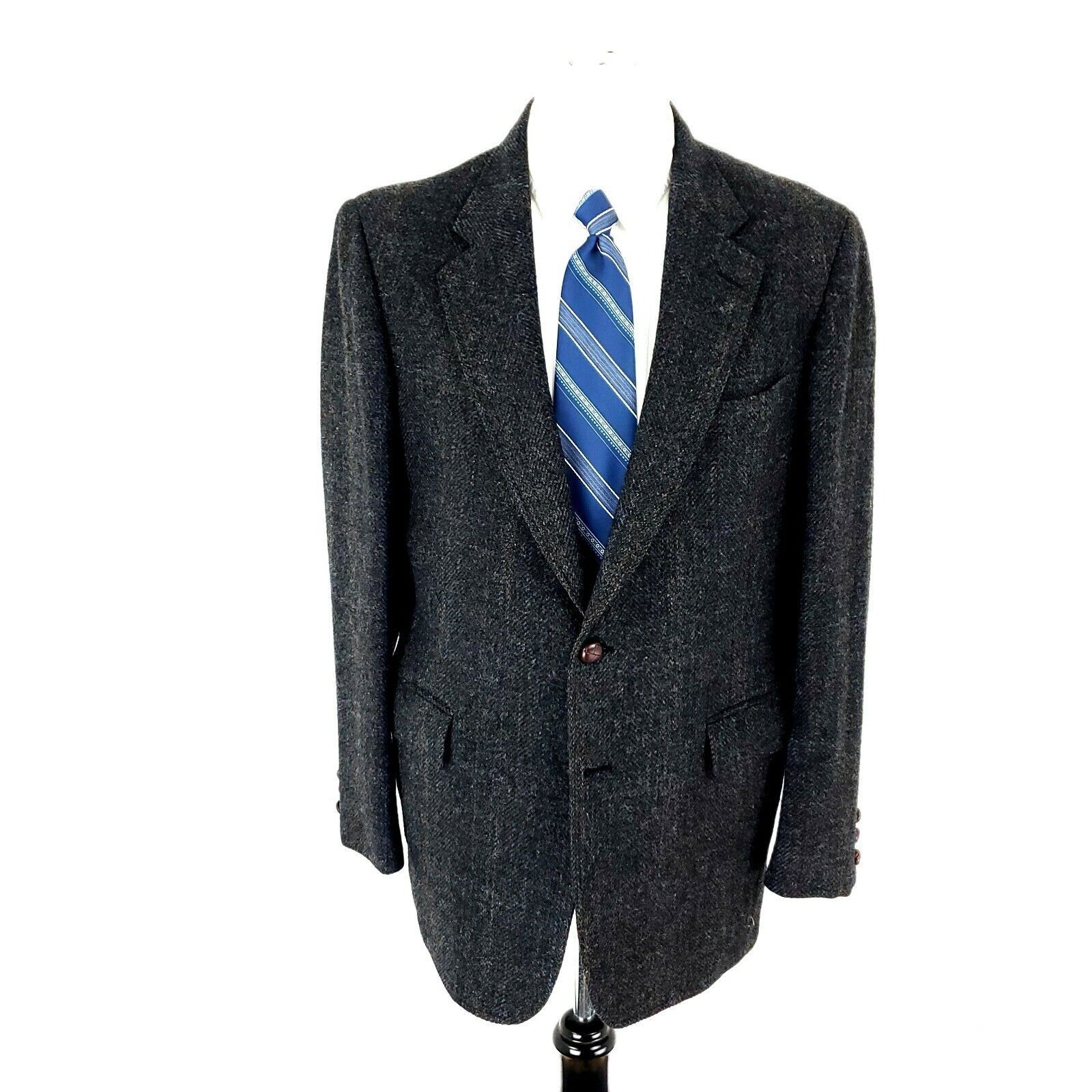 Vintage Cricketeer Tweed Wool 2 Leather Button Sport Coat 40R Gray W Size 40R - 3 Thumbnail