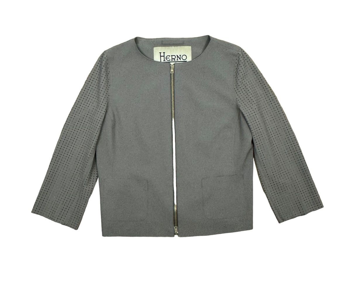 Herno HERNO Round Neck Zip Gray Jacket Perforated Size 46 Size L / US 10 / IT 46 - 12 Thumbnail